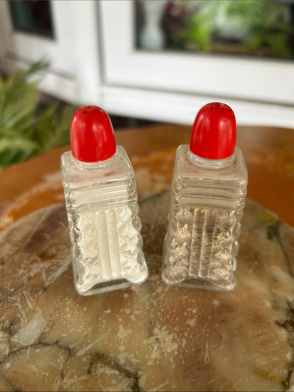 Vintage Red-Capped Salt & Pepper Shakers